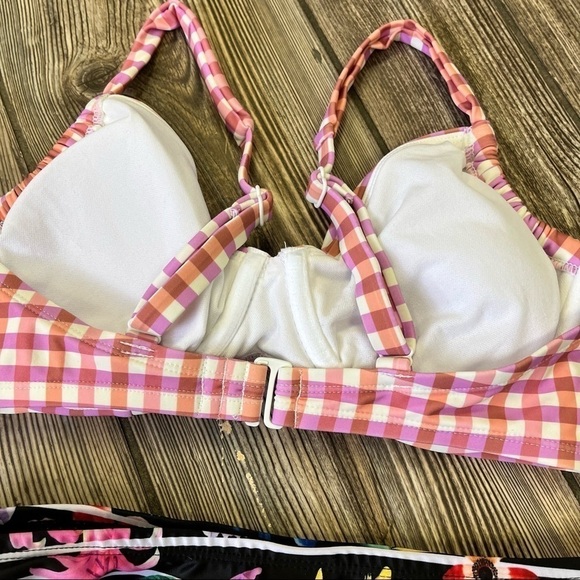 2 Bikinis Small Pink Floral Gingham Xhilaration Mossimo Kona Sol - Picture 7 of 9
